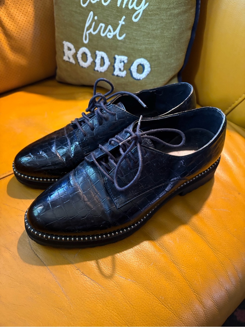 Aldo Black Croc-Embossed Leather Lace-Up Oxfords